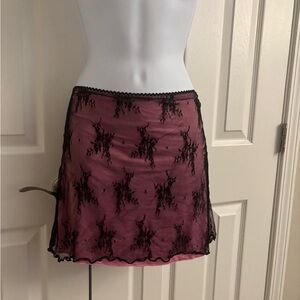 Dollskill Pink/black lace mini skirt